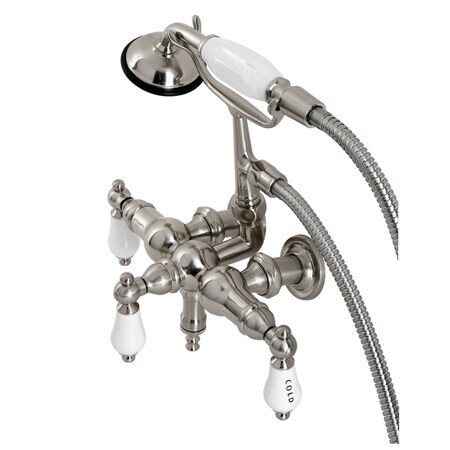 Kingston Brass CA21T8 3-3/8" Tub Wall Mount Clawfoot Tub Faucet with Hand Shower, Brushed Nickel CA21T8